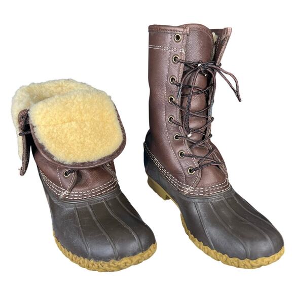 L.L. Bean Women's Shearling Lined Fold Down Brown Duck Boot Size US 6 - Picture 5 of 10